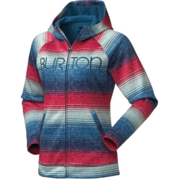 Burton Tops - Burton snow boarding fleece lined blue pink striped hoodie in Size Small
